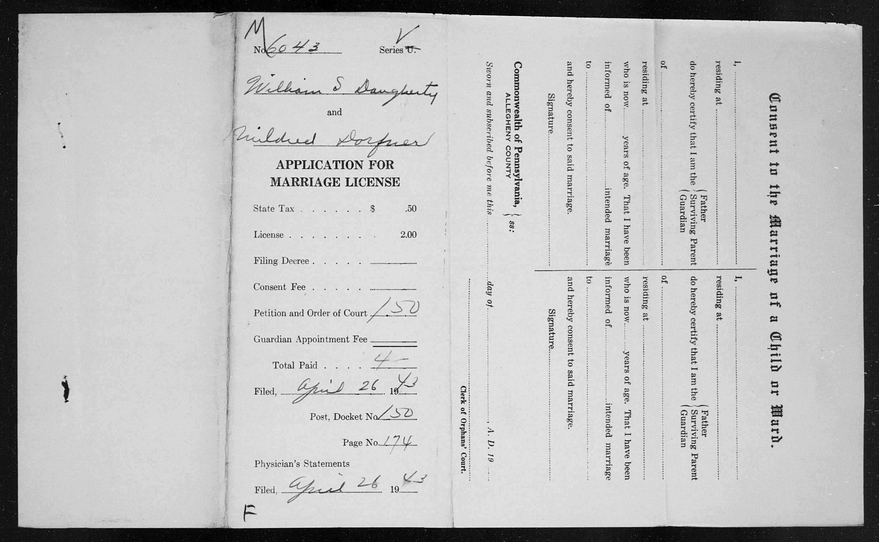 mildred dorfner daugherty marriage record
