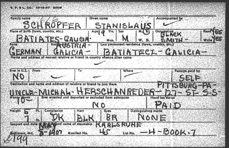 stanley schroepfer birth city on ship arrival at port of baltimore