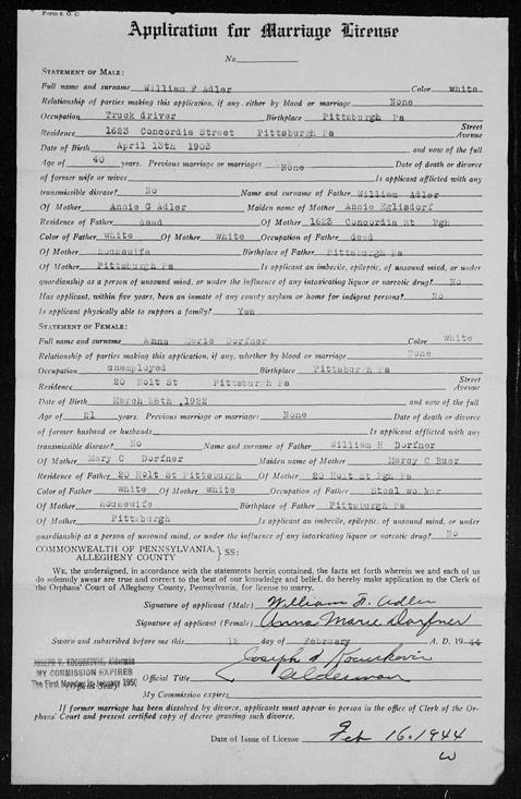 anne adler dorfner marriage record