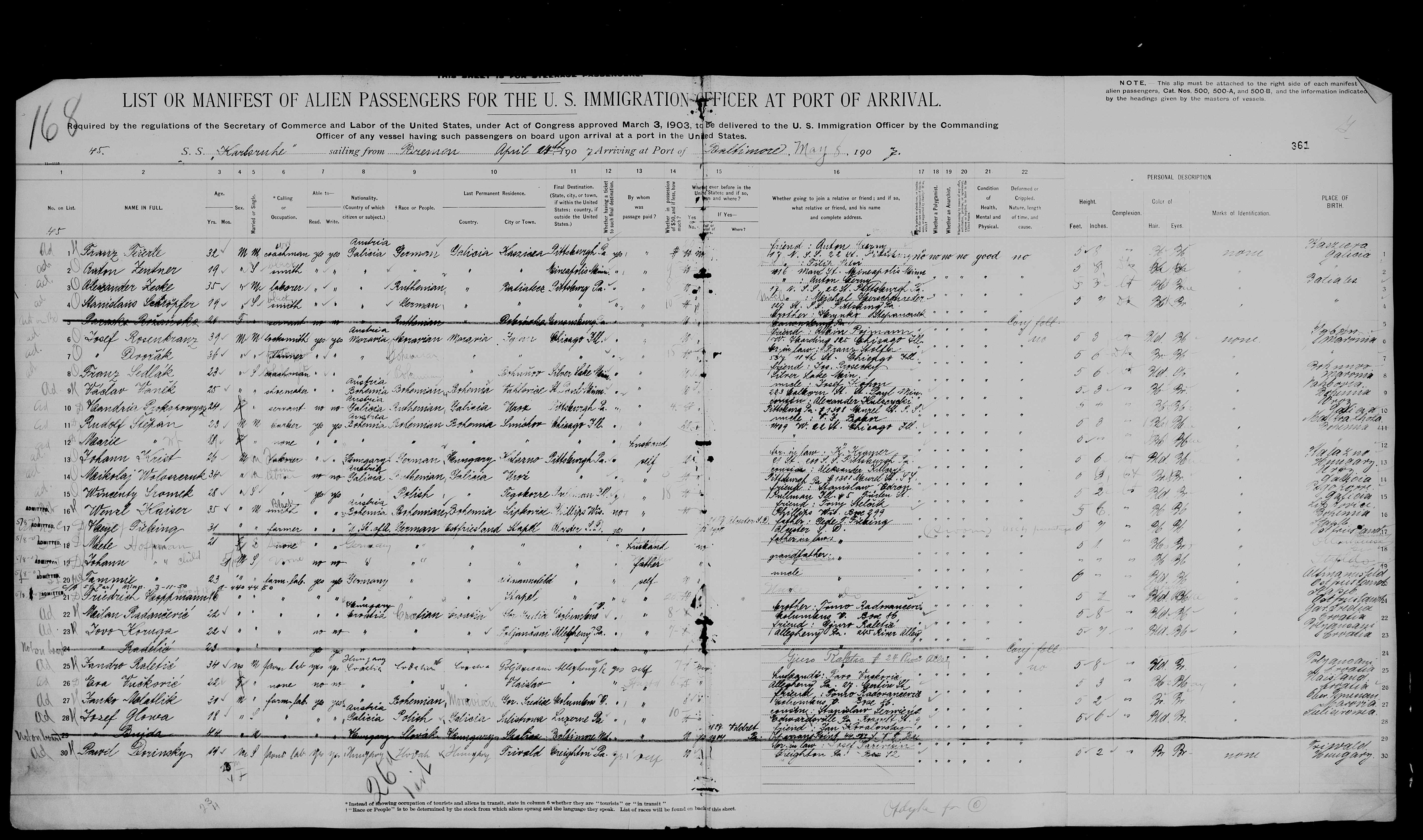 ship manifest stanley schroepfer arrival 